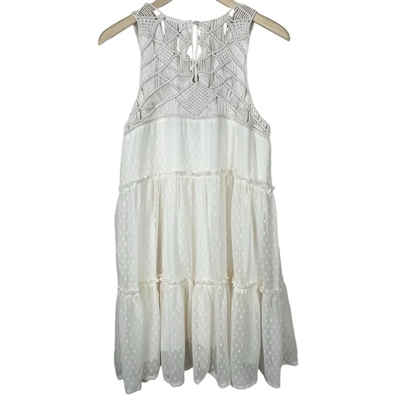 Shyanne Country Cowgirl Tiered Macrame Fringe Sheer Swiss Dot Cream Dress Size M - Picture 2 of 12